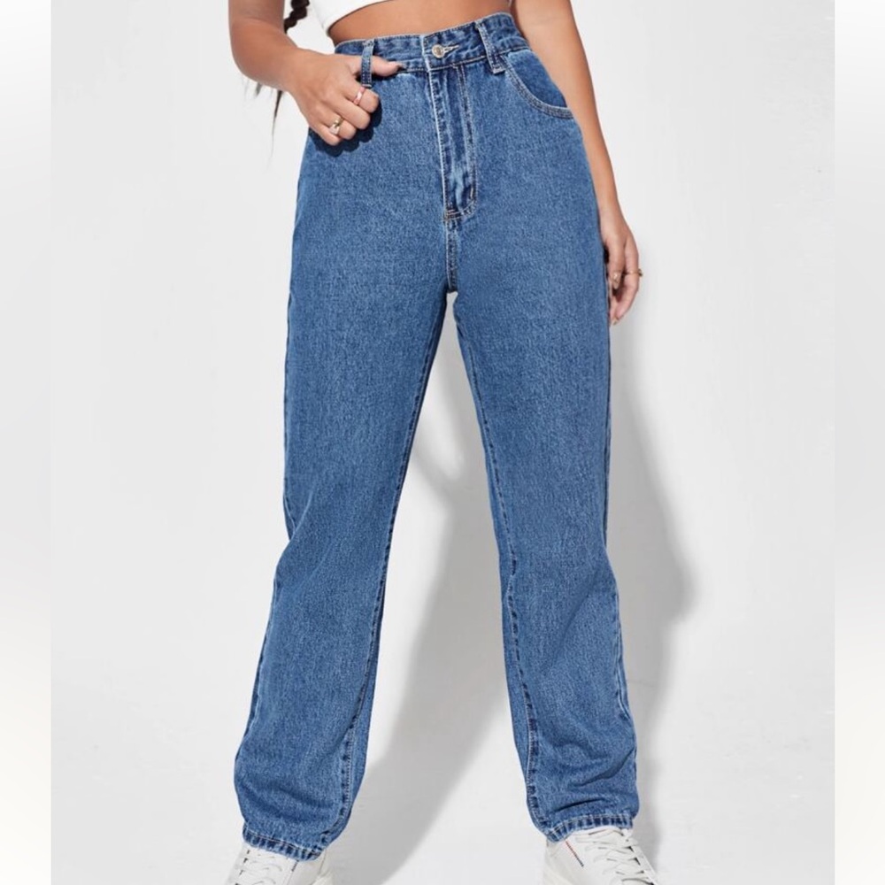 SHEIN High Waist Straight Blue Jeans